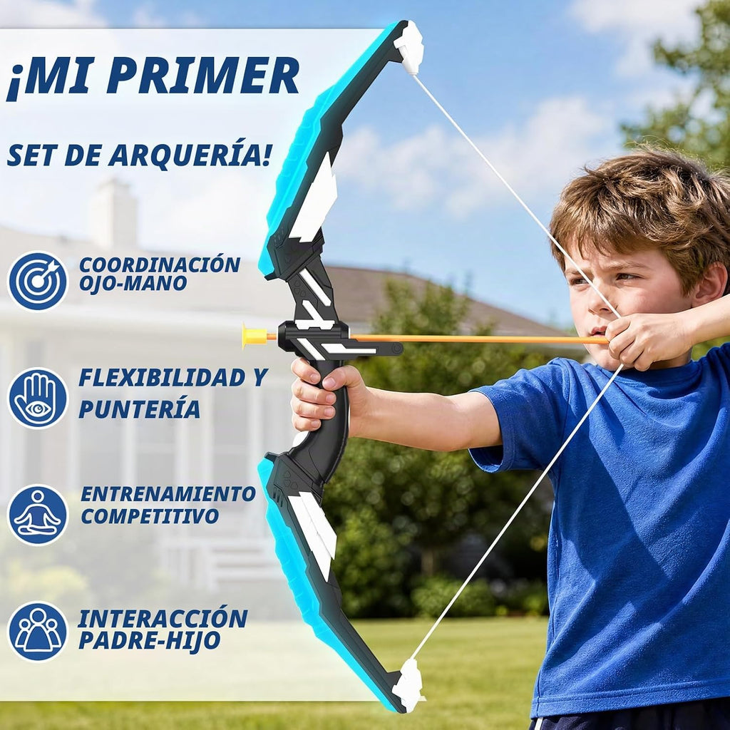 HYES Arco y flecha para niños, juego de tiro con arco con luz LED c...