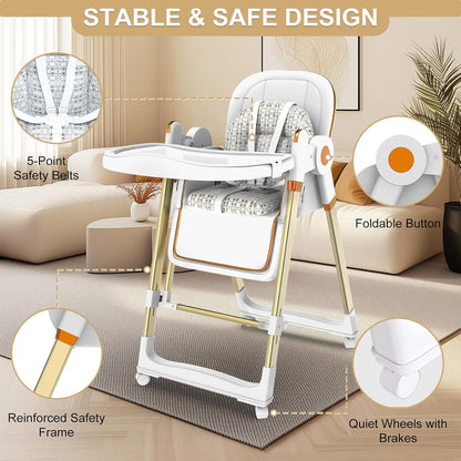 Silla alta plegable para bebés y niños pequeños, columpios portátil...