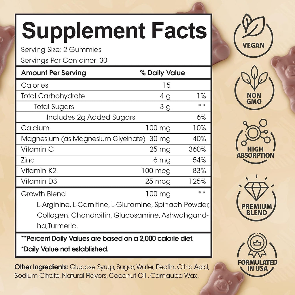 Gomitas de vitamina para aumentar el crecimiento de la altura, calc...