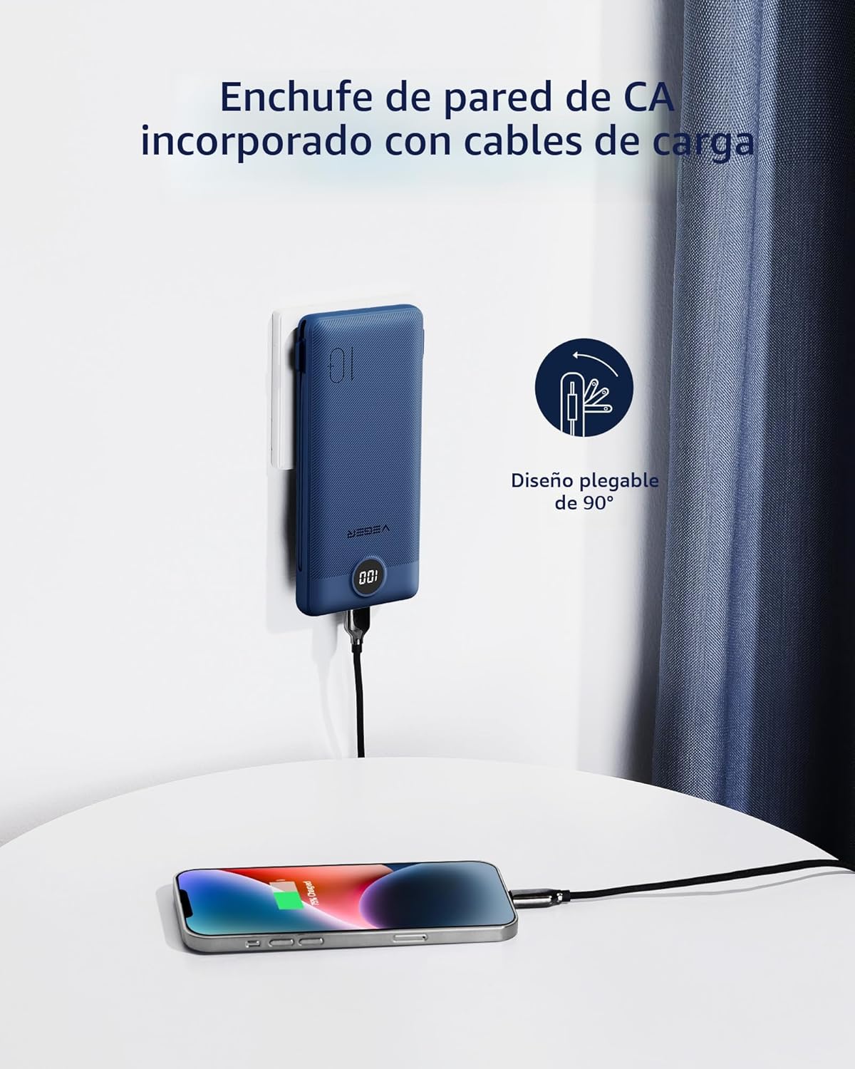 VEGER Cargador portátil con enchufe AC incorporado y cables, todo e...
