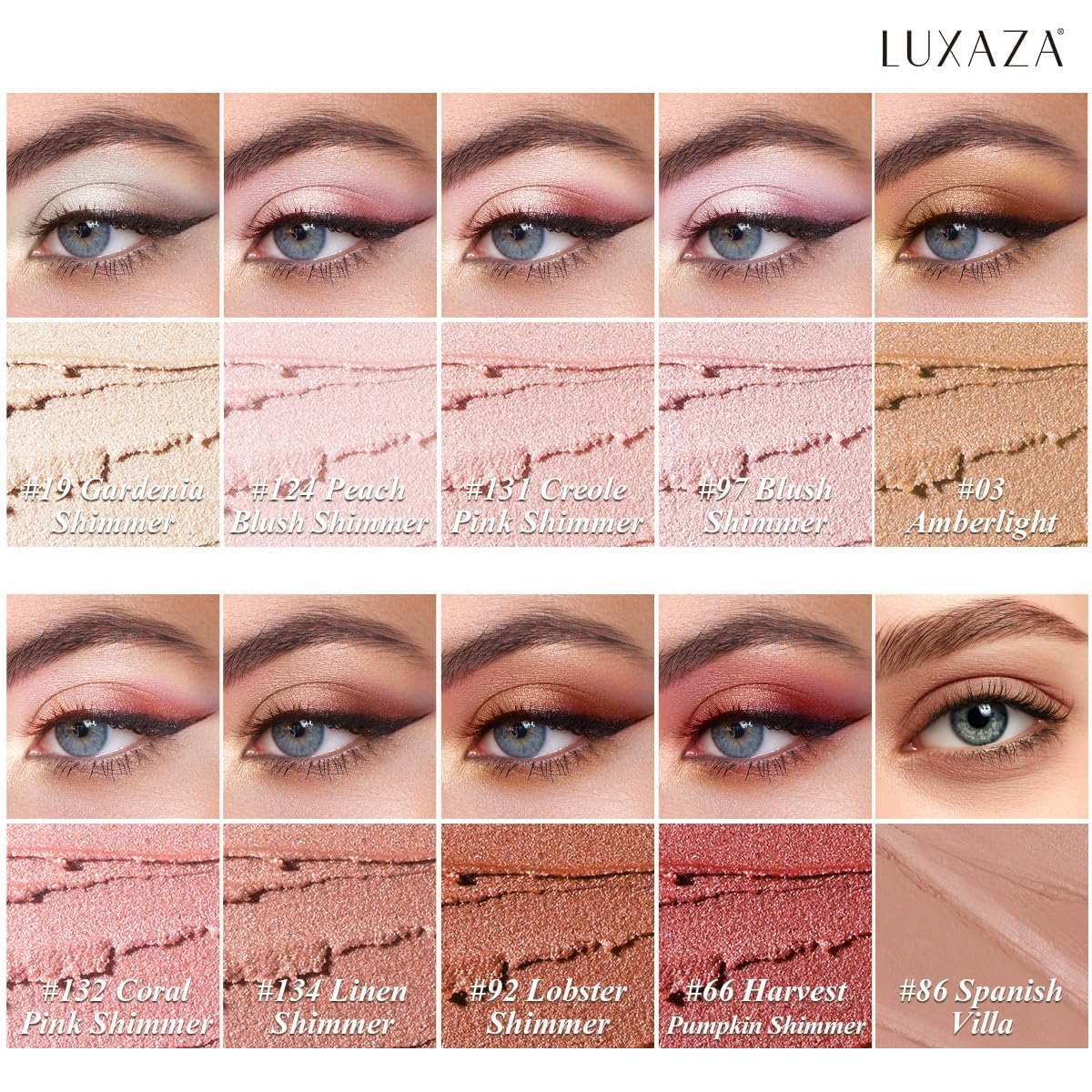 LUXAZA PRO - Juego de maquillaje de 10 sombras de ojos marrón, pale...