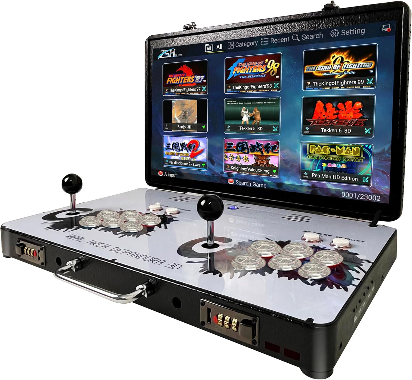 Consola de Juego Arcade Portátil WYGaming 20000 en 1 Caja de Metal, Consola de Juego Electrónico Retro de Pantalla 3D de 22 Pulgadas, con Funciones de Buscar/Ocultar/Guardar/Cargar/Pausar