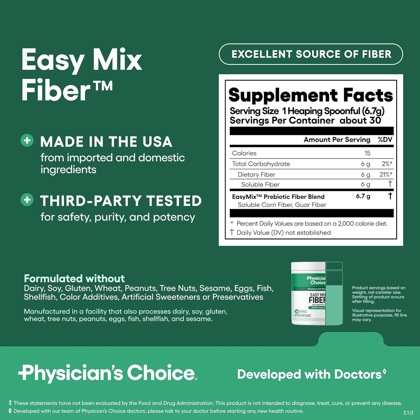 Physician's CHOICE Fibra de mezcla fácil para la salud digestiv...