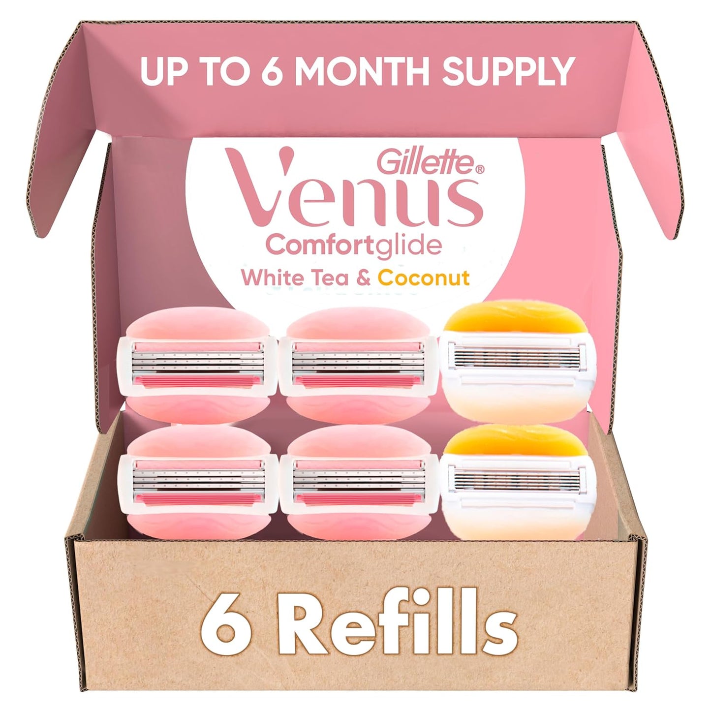 Gillette Venus ComfortGlide White Tea 4 unidades, con Gillette Venus ComfortGlide plus Olay 2 unidades, repuestos de cuchilla de afeitar para mujer