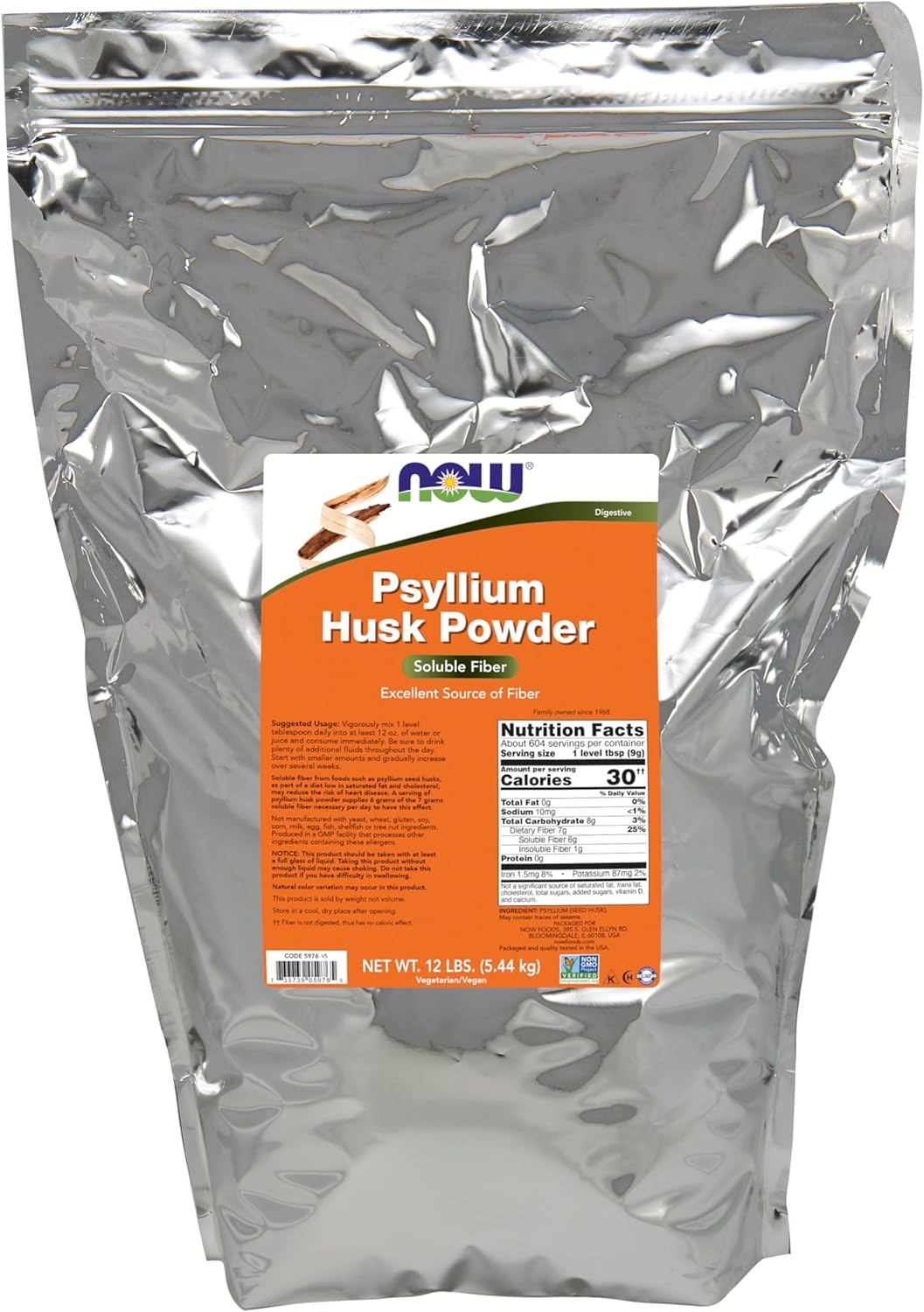 NOW Foods Suplementos, polvo de cáscara de psyllium, proyecto verif...
