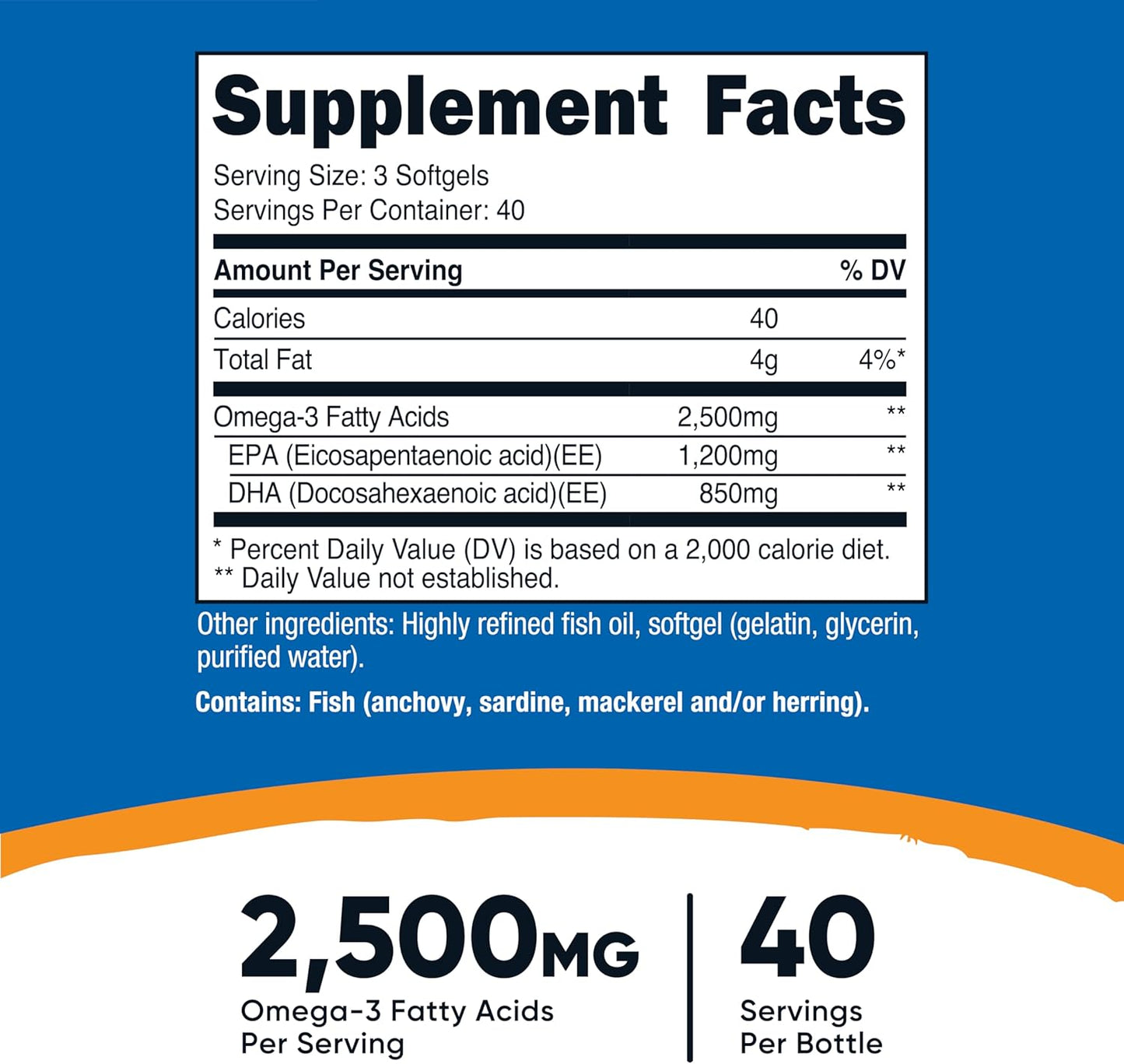 Nutricost Aceite de Pescado Omega 3 - 2500 mg, 120 cápsulas blandas...
