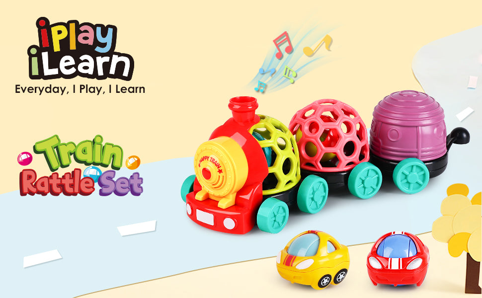 iPlay, iLearn Tren de juguete para bebés, autos suaves para niños de 6 a 12 meses, camión musical Push N Go, sonajero sensorial para niños pequeños, regalo de cumpleaños de bebés de 7, 8, 9, 10, 11,