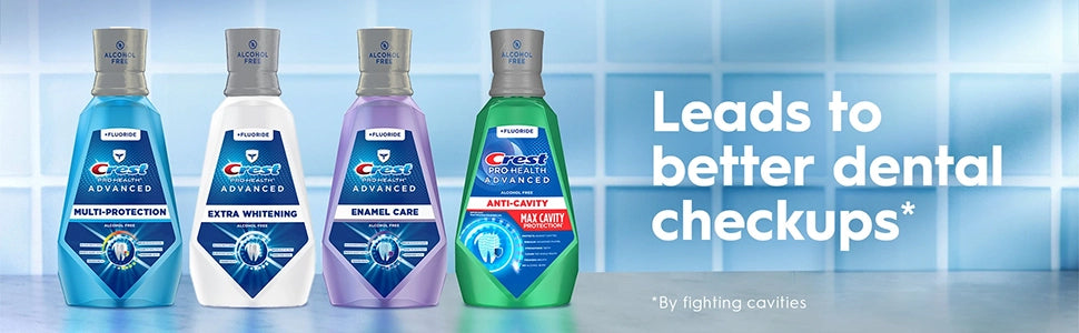 Crest Pro-Health - Enjuague bucal avanzado, sin alcohol, multiprotección, menta fresca, 1 litro, paquete de 2, azul