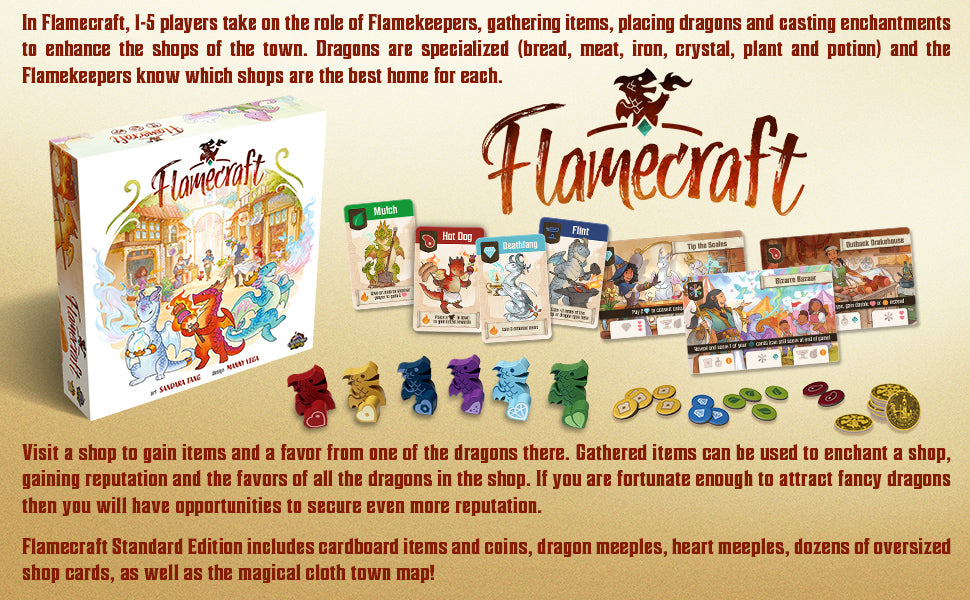 Juego de mesa Flamecraft | Juego de estrategia de fantasía de dragones para la diversión familiar para niños y adultos a partir de 10 años 1-5 jugadores Tiempo de juego promedio 60 minutos Hecho por