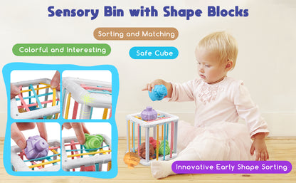 Juguetes Montessori para Bebés - Mordedor de Cuerda, Bloques Apilables, Contenedor de Formas Sensoriales, Diversión para la Hora del Baño Infantil, Juguetes 4 en 1 para Niños y Niñas