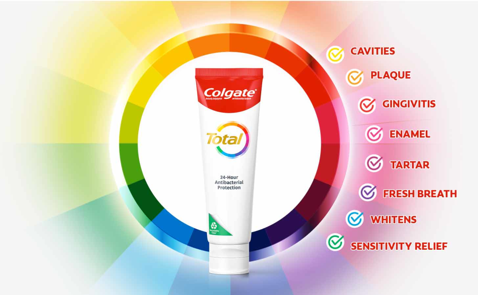 Colgate Total Active Prevention - Pasta de dientes en gel blanqueador con flúor, a granel con fórmula clínicamente probada que combate las bacterias de la placa, menta, paquete de 4, 5.1 onzas