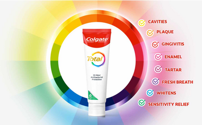 Colgate Total Active Prevention - Pasta de dientes en gel blanqueador con flúor, a granel con fórmula clínicamente probada que combate las bacterias de la placa, menta, paquete de 4, 5.1 onzas