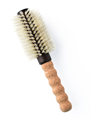 Cepillo de pelo de cerdas de jabalí de nailon, cepillo redondo, barril mediano de 2.3 pulgadas, antiestático, mango de agarre cómodo de corcho