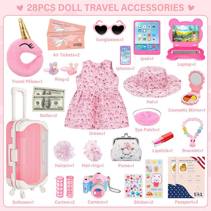 XFBB Juego de viaje con maleta para muñeca, ropa y accesorios para...