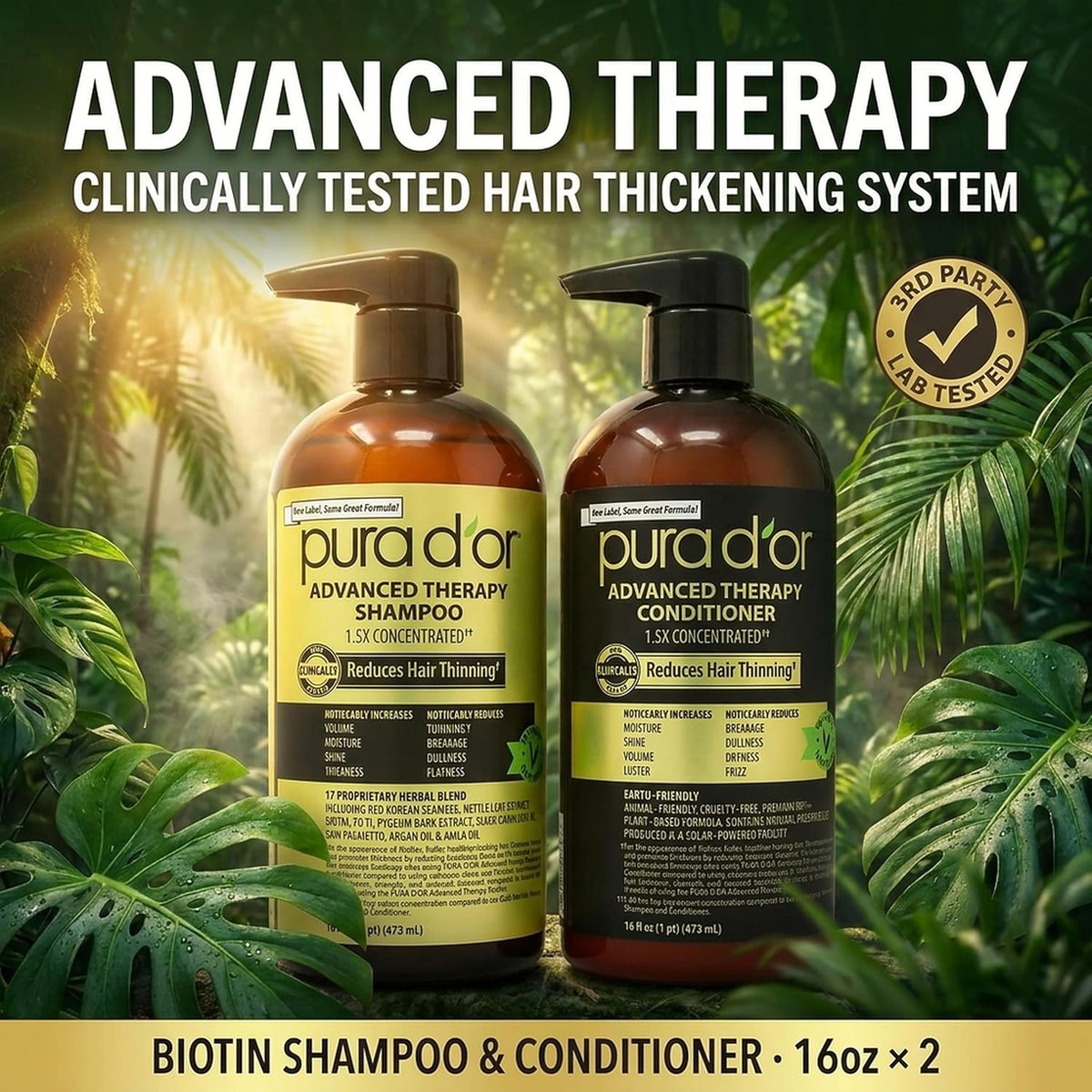 PURA D'OR Advanced Therapy Champú y Acondicionador de Biotina S...