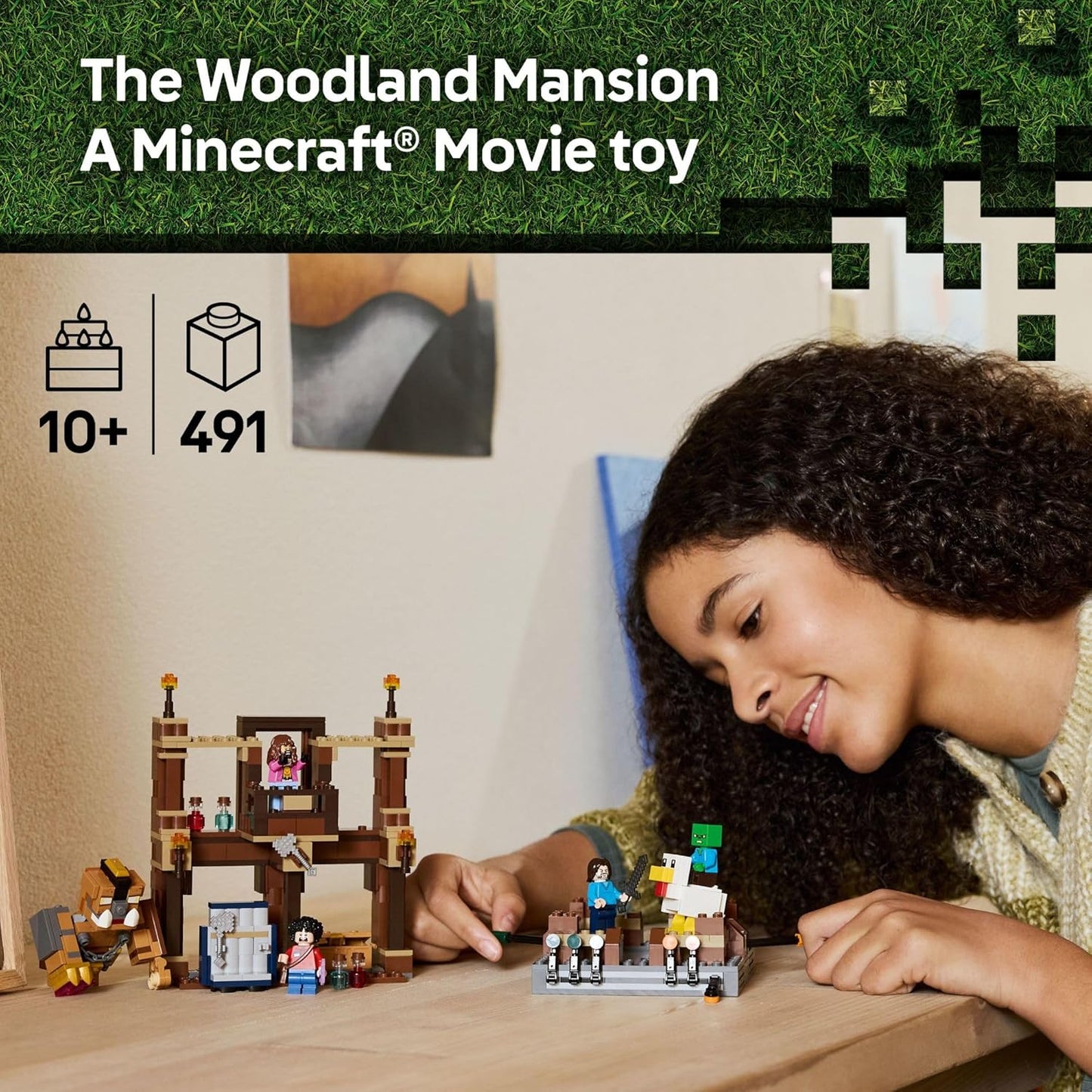 LEGO Minecraft Woodland Mansion Arena de Combate – Juguete de construcción para niños a partir de 10 años – Incluye figuras de Steve, Garrett y Henry Minecraft, además de un jinete de pollo y más