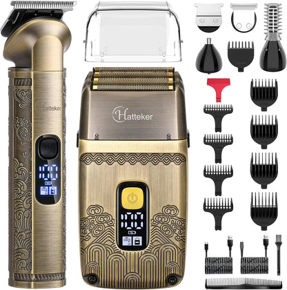 Hatteker Cortapelos Profesional Maquinilla de Afeitar Eléctrica Afeitadoras de Lámina para Hombres Cuerpo Nariz Oreja Kit de Aseo de Cabello con Cuchillas Triples Inalámbrico Impermeable