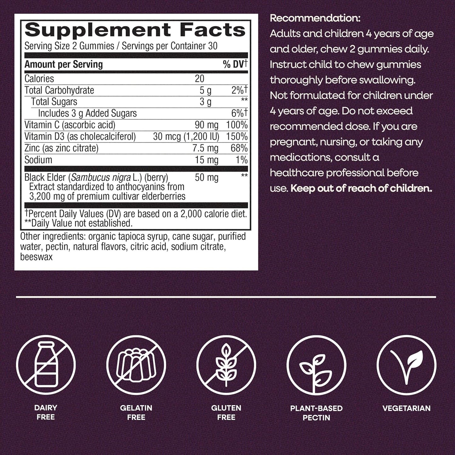 Sambucus Elderberry Gummies Suplementos Herbales, 10486, 60, 1, 1