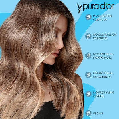 PURA D'OR Juego de champú y acondicionador de biotina para terapia contra el adelgazamiento del cabello, resultados eficaces PROBADOS CLÍNICAMENTE, productos para espesar el cabello para mujeres y