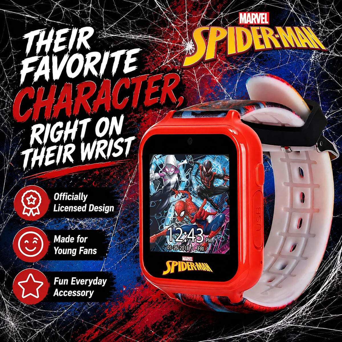 Reloj inteligente Marvel Spider-Man para niños: características div...