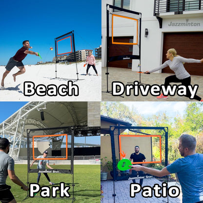 Jazzminton -Sport – El juego de pádel original con red para interiores y exteriores – Diversión familiar activa, amigable con las articulaciones, como bádminton, pickleball y tenis con un toque