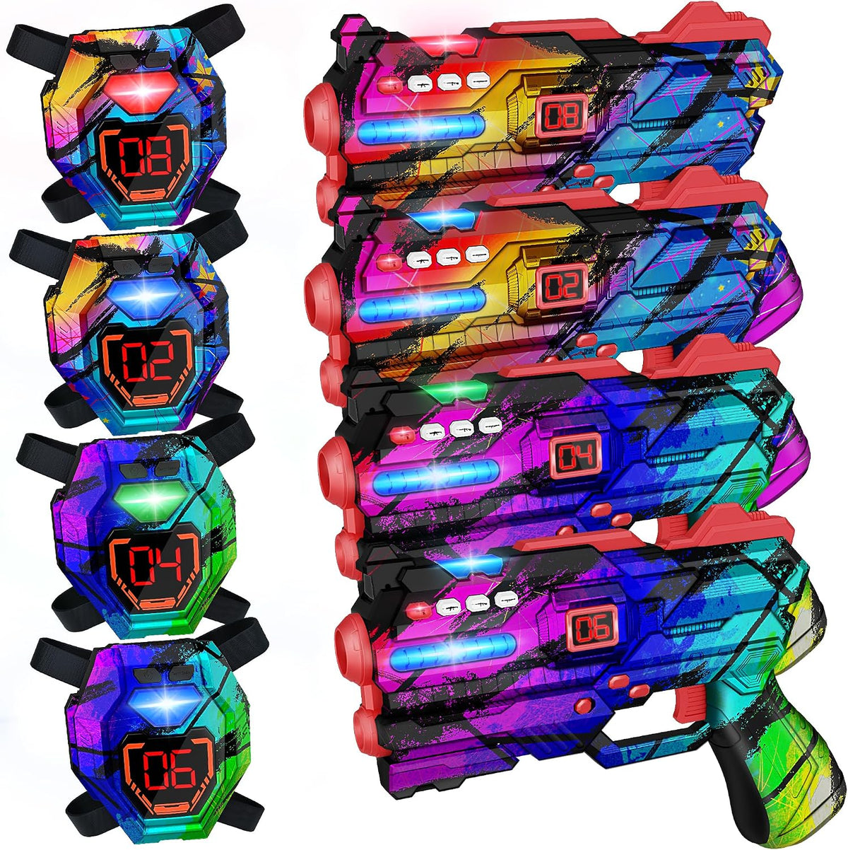 Juego de 4 Pistolas de Laser Tag con Chalecos de Pantalla de Puntua...
