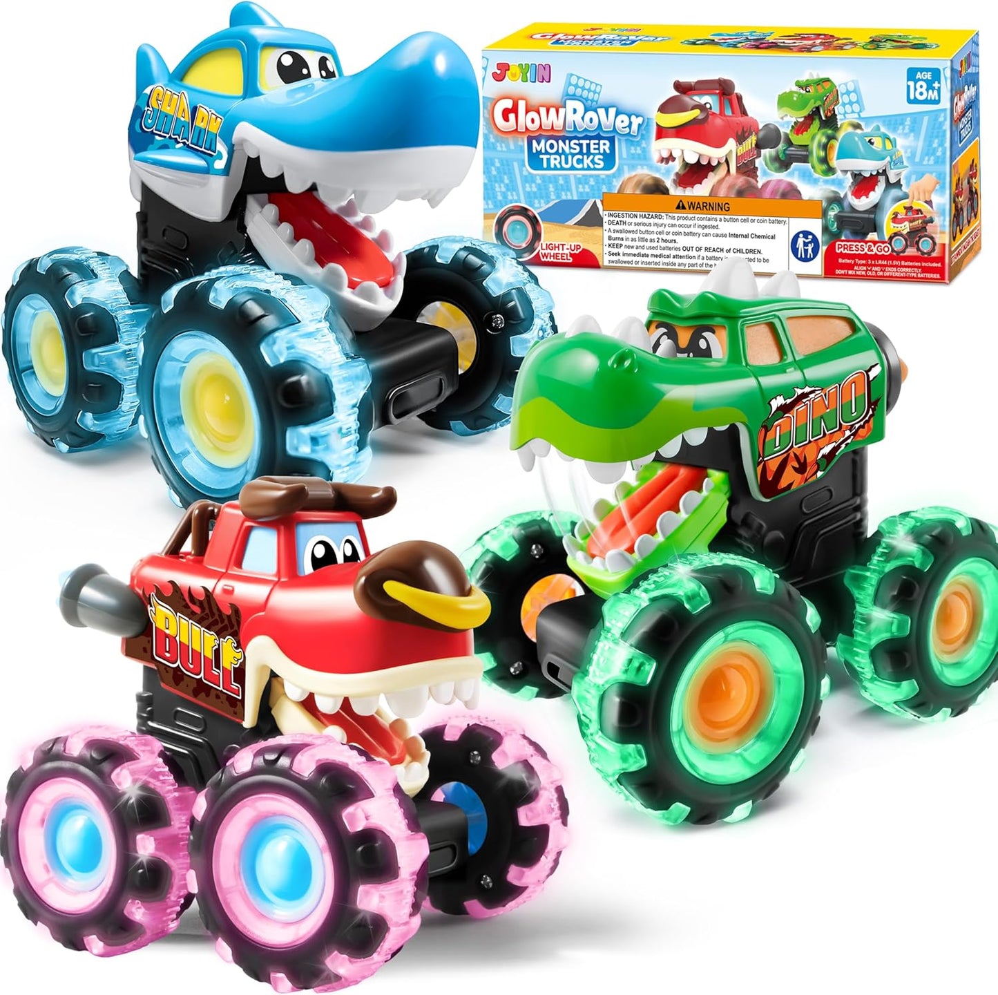 JOYIN Paquete de 3 camiones monstruos de juguete - Coches iluminado...