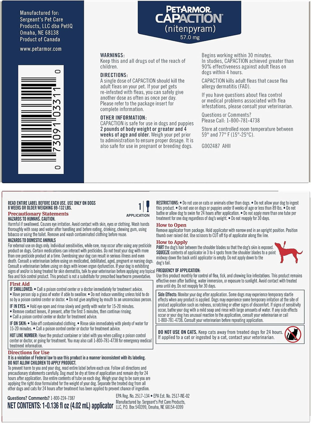 Tratamiento oral contra pulgas PetArmor CAPACTION para perros (6 do...