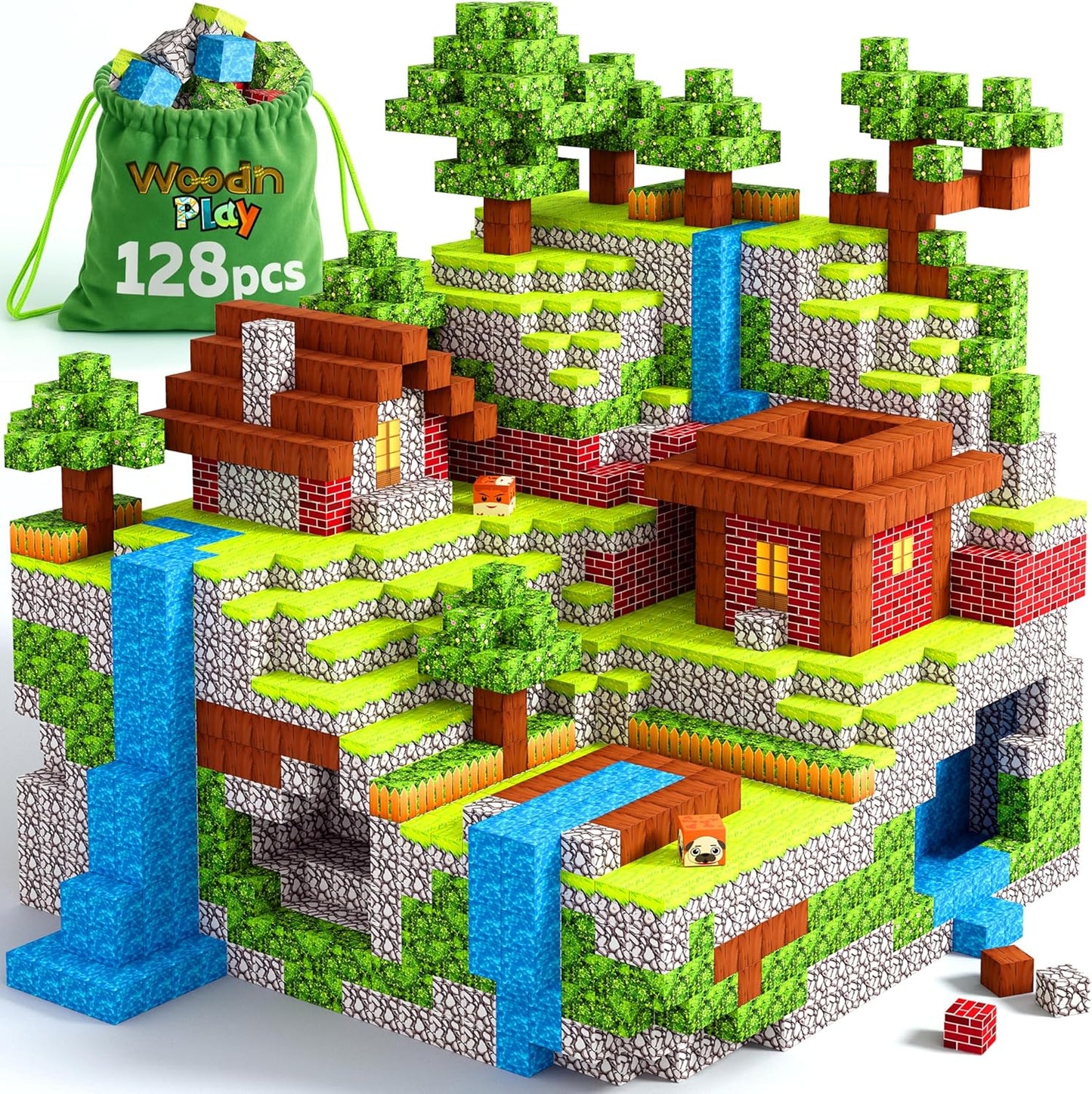 Bloques magnéticos cubos de 128 piezas, bloques de construcción STE...