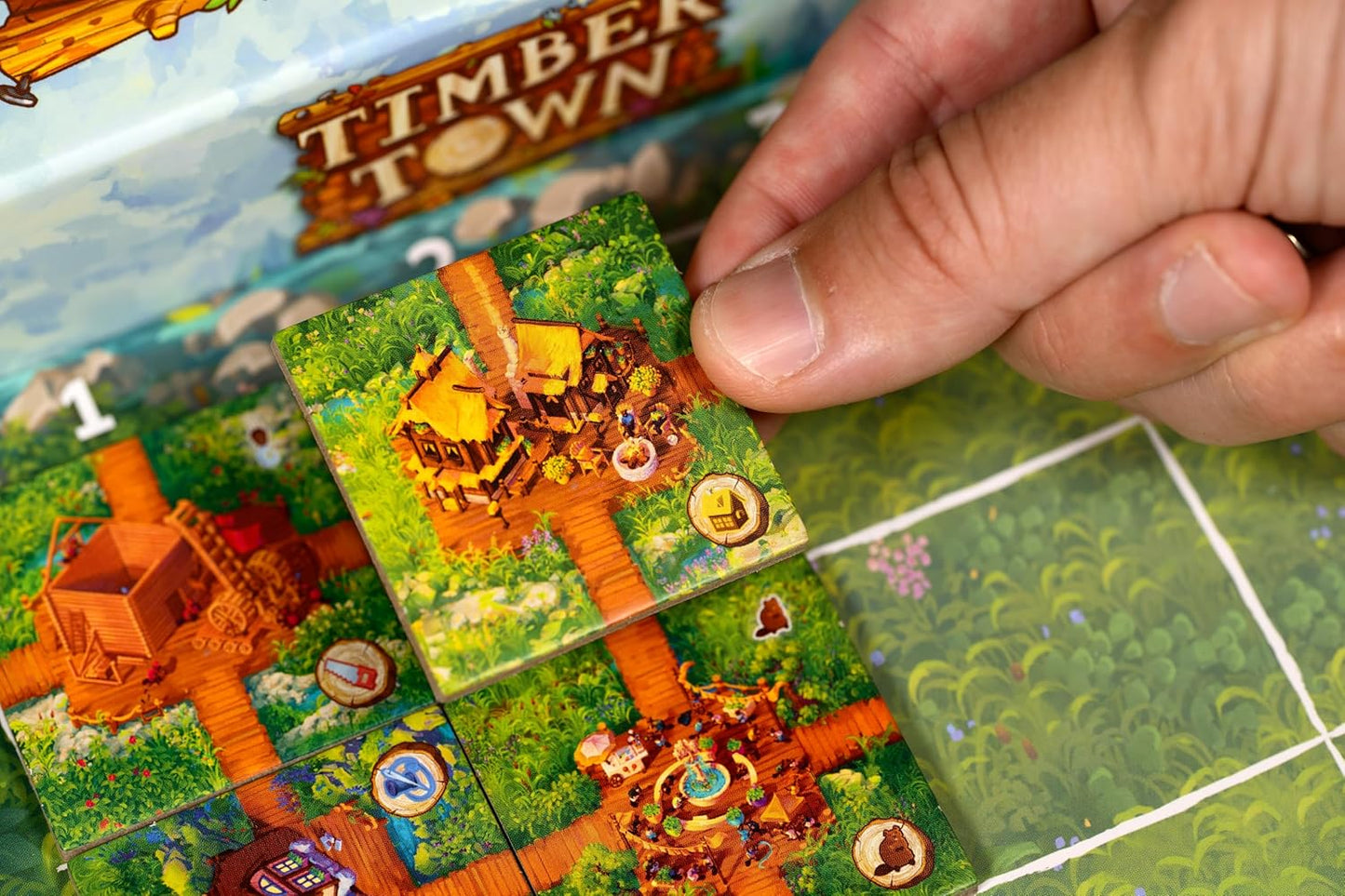 Timber Town - Juego de mesa de Alley Cat Games | A partir de 10 años | Juego de estrategia de dibujo de río para 2 jugadores | Colocación de azulejos, objetivos variables y construcción de ciudad con