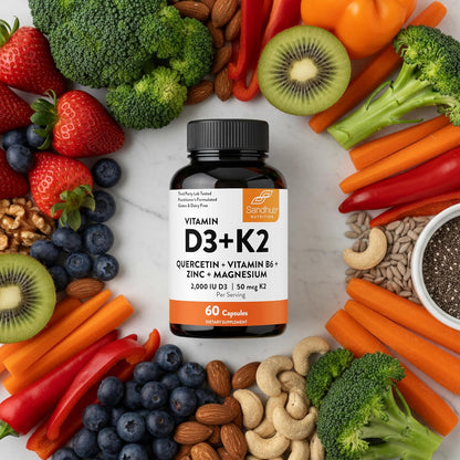 Sandhu's Vitamina D3 K2 Magnesio 2000 UI, 50mcg K2 Cápsulas 60...
