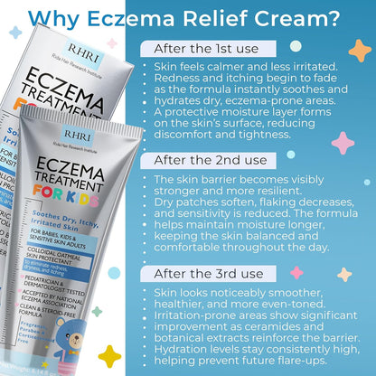 Crema para eccema para niños | Crema para eccema con avena coloidal | Cuidado de la piel de los niños para piel seca, picazón, roja e irritada con hidratación calmante | Hidratante para piel sensible