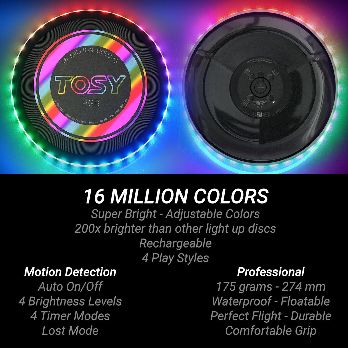TOSY Flying Disc - 108 RGB Multicolor or 36 Monocolor LEDs, Super B...