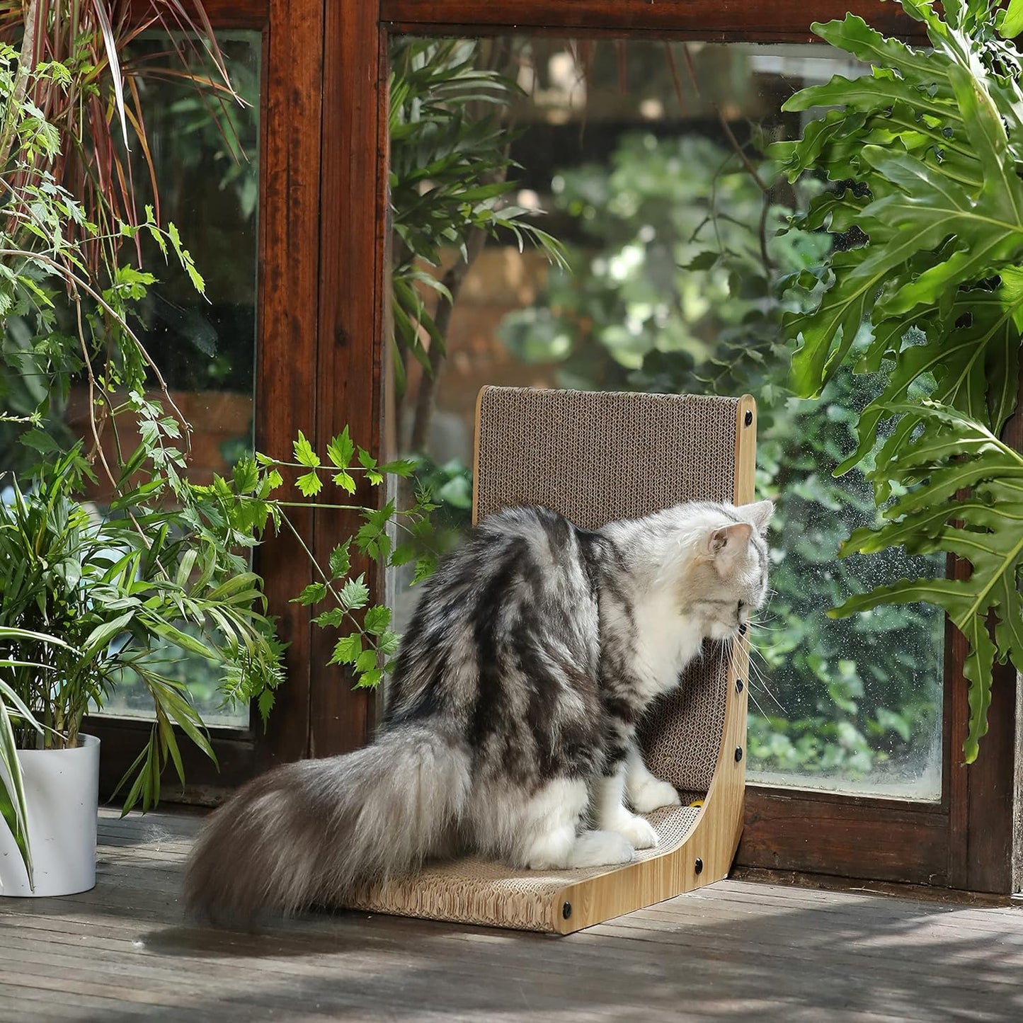 FUKUMARU Rascador para gatos, 18.7 pulgadas en forma de L, almohadi...