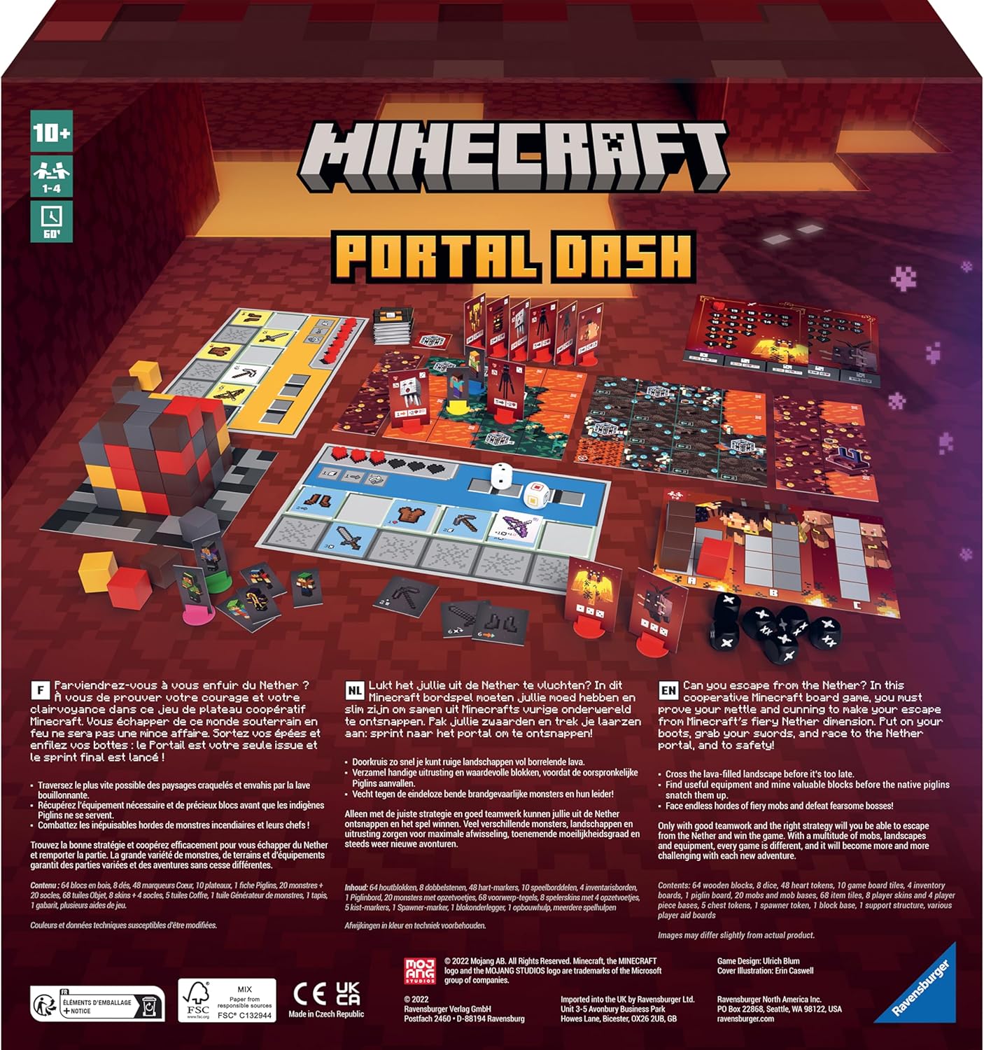 Ravensburger Minecraft: Portal Dash - Juego de mesa familiar atractivo para niños y adultos | Jugabilidad llena de aventuras | Regalo ideal para entusiastas de Minecraft | Adecuado para edades de 10