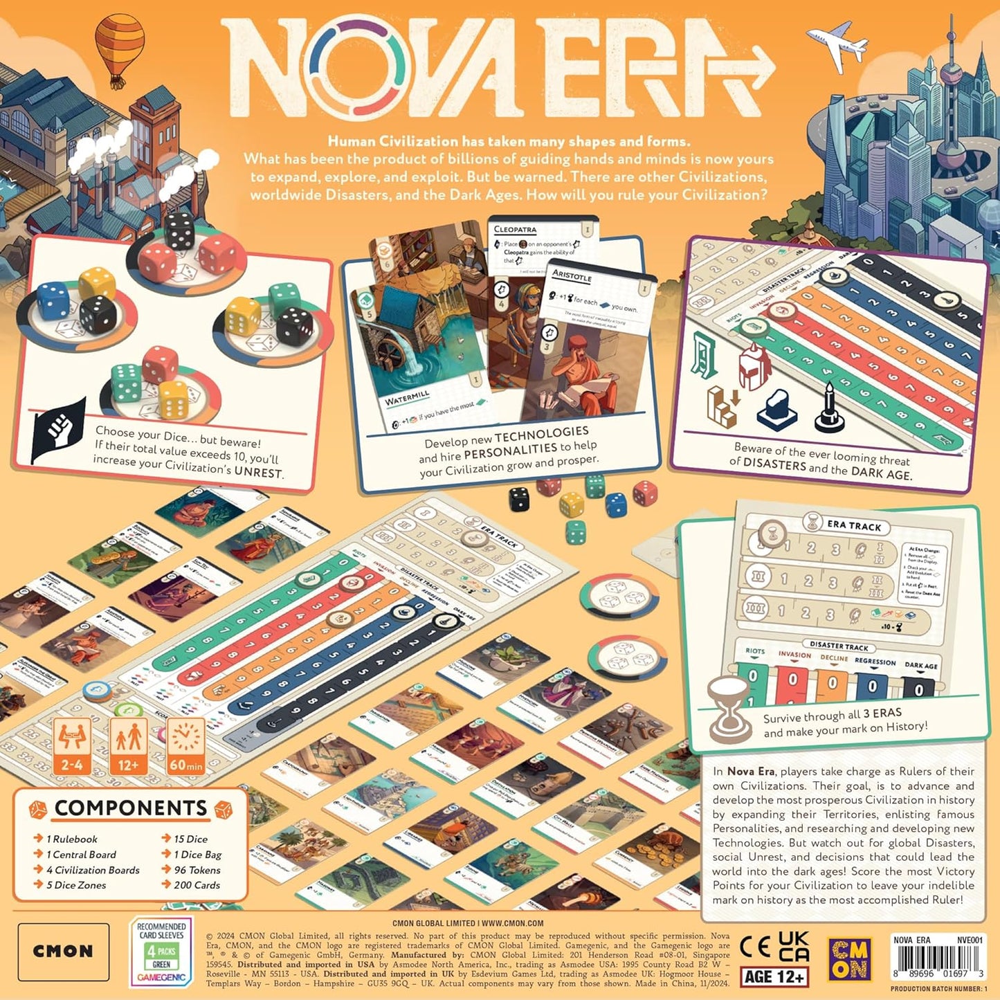 CMON Nova Era - Juego de mesa de construcción de civilización y estrategia económica, juego accesible para niños y adultos, a partir de 12 años, 2-4 jugadores, 60 minutos de tiempo de juego