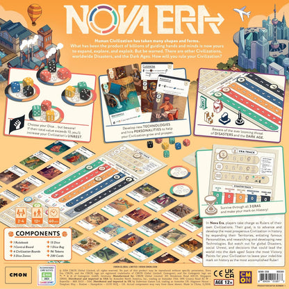 CMON Nova Era - Juego de mesa de construcción de civilización y estrategia económica, juego accesible para niños y adultos, a partir de 12 años, 2-4 jugadores, 60 minutos de tiempo de juego