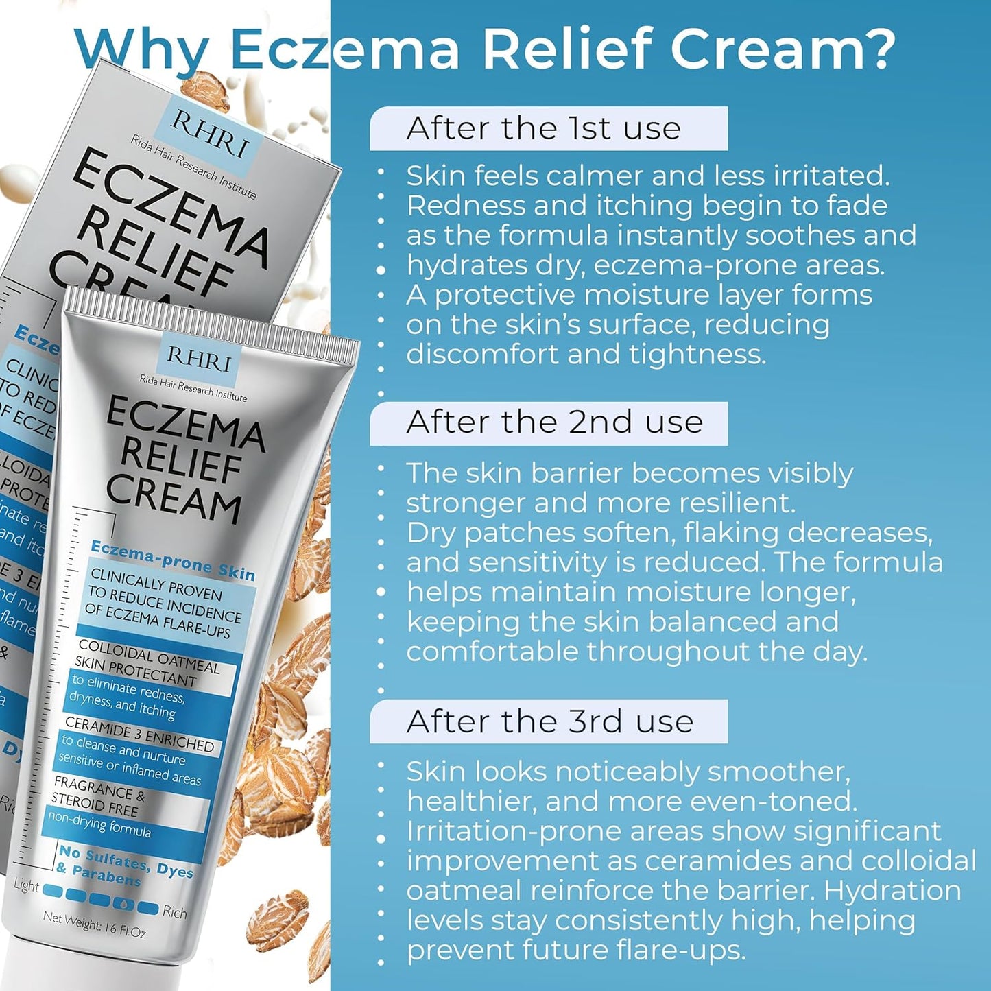 Crema para eccema para adultos con avena coloidal | Tratamiento de eccema para piel seca con picazón | Alivia el enrojecimiento de la picazón y la descamación | Hidratante calmante para pieles