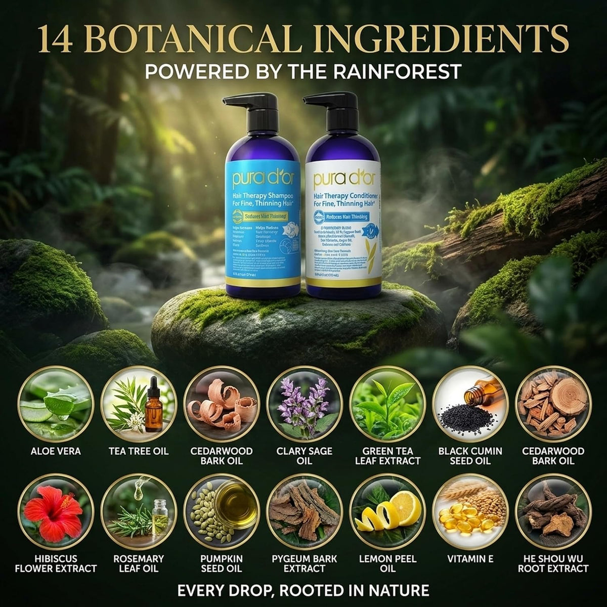 PURA D'OR Juego de champú y acondicionador de biotina para tera...
