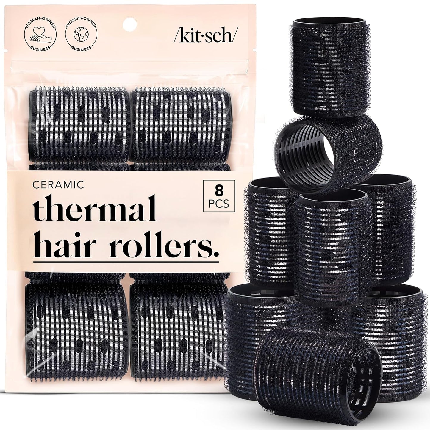 Kitsch Rodillos térmicos de cerámica para mujer, rizadores de pelo con autoagarre para rizos sin calor durante la noche, rodillos grandes voluminizadores para cabello corto y largo, para rizos sin