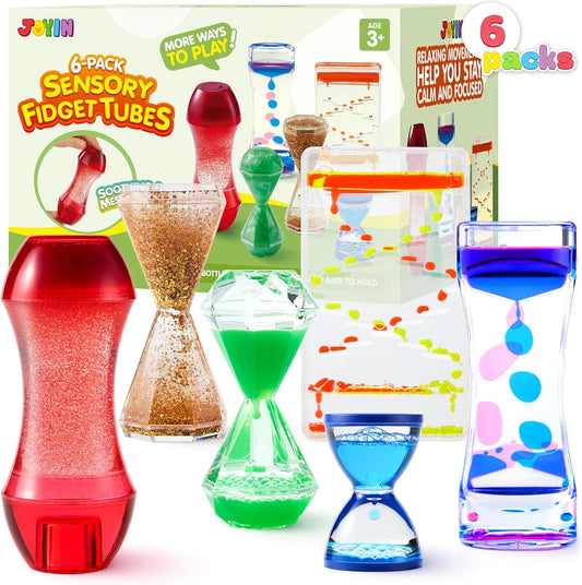 JOYIN 6 tubos sensoriales antiestrés para niños con autismo, botellas sensoriales de agua calmante para aliviar el estrés, juguetes silenciosos para el aula, calma en las esquinas, premios y juguete
