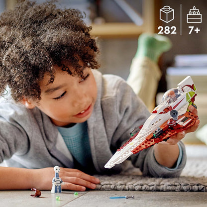 Set de juguete de construcción LEGO Star Wars OBI-Wan Kenobi's Jedi Starfighter 75333 - Incluye minifiguras, sable de luz, nave estelar clon de El Ataque de los Clones, gran regalo para niños, niños y