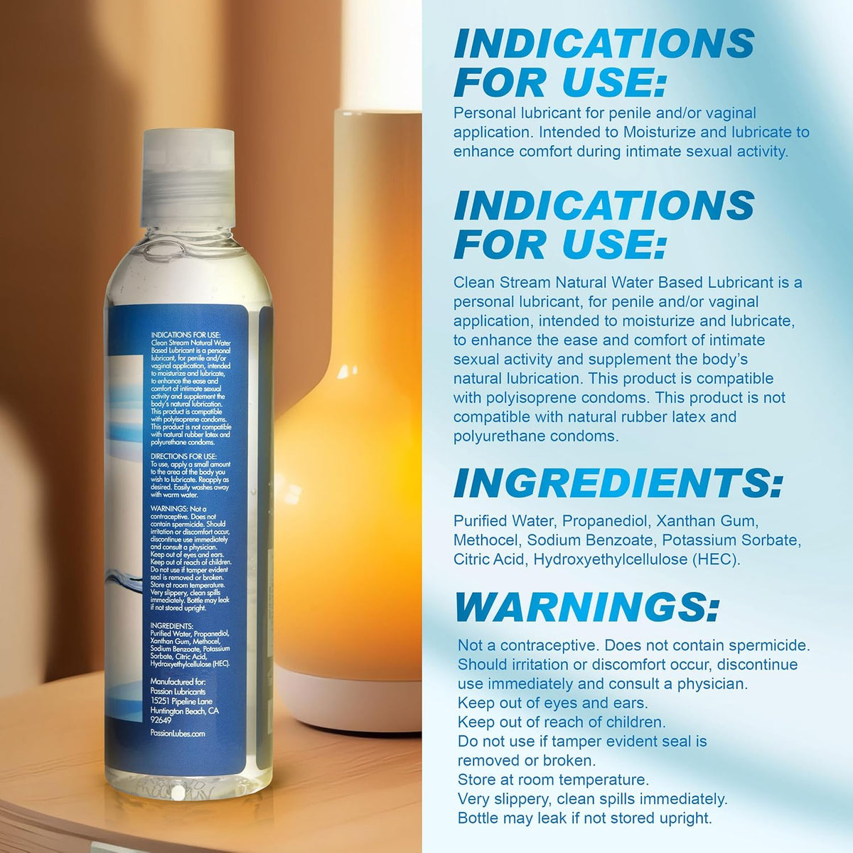 CleanStream Lubricante personal natural a base de agua, botella de...