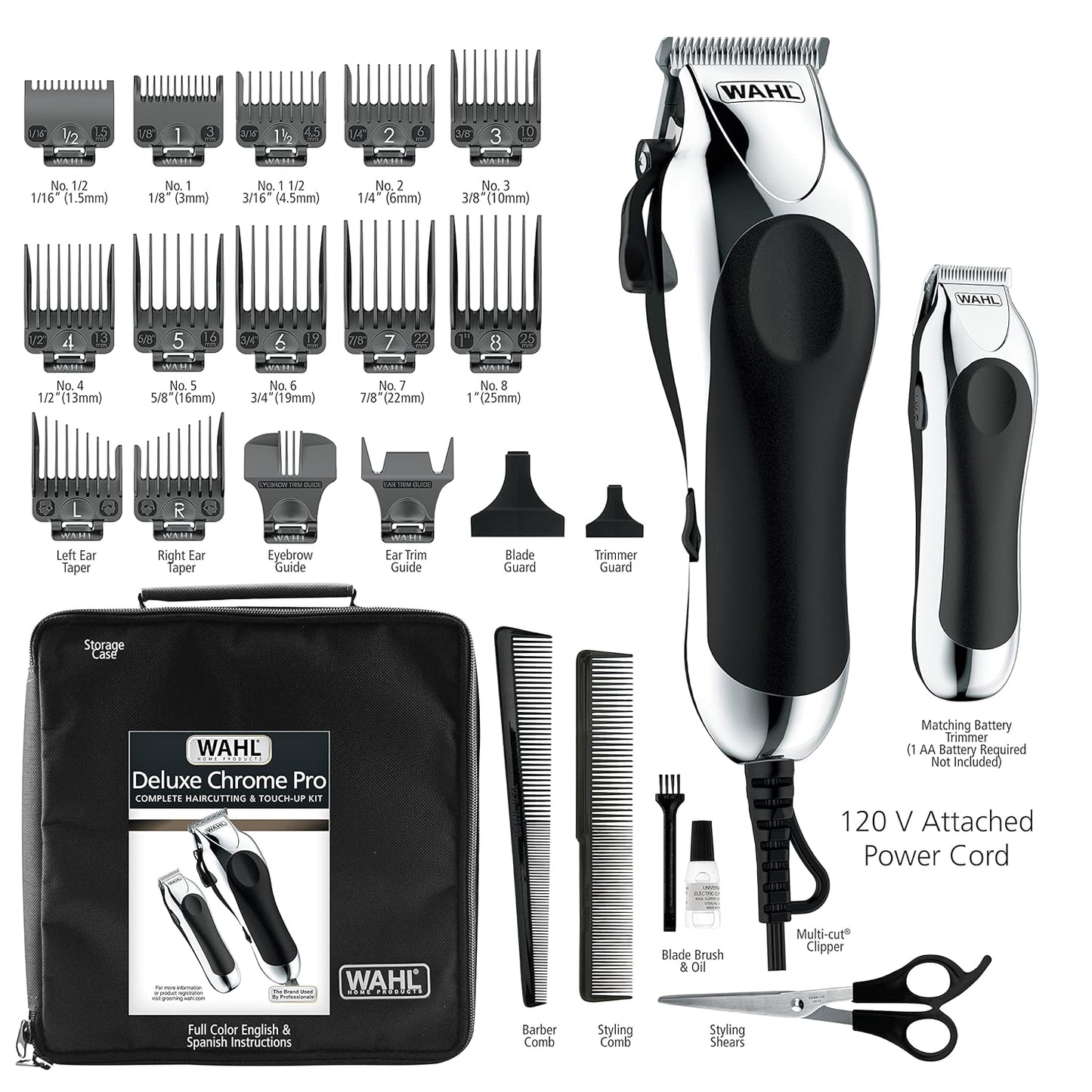 Wahl Máquina cortadora de cabello de lujo, cromada, profesional, in...