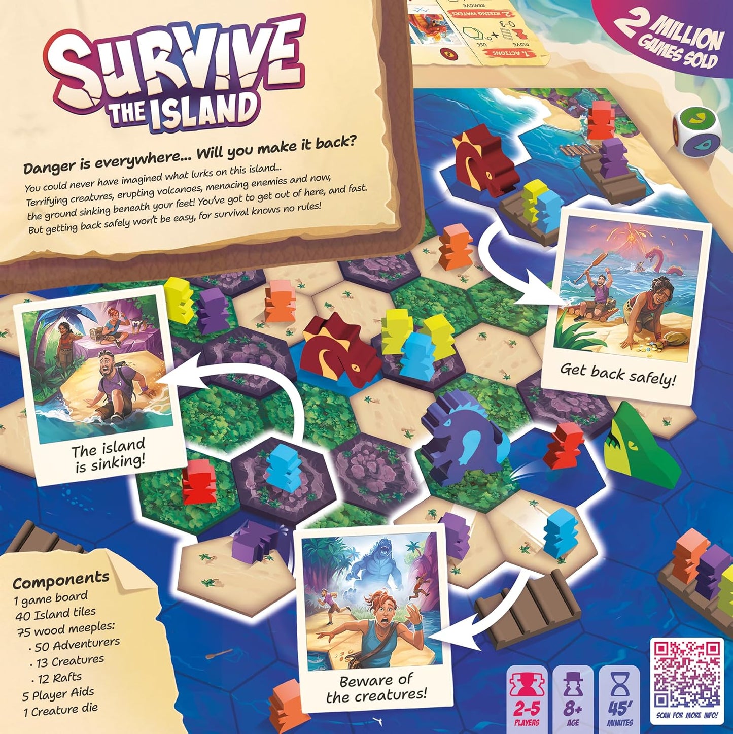 Asmodee Survive The Island - Juego de mesa (edición 2024) - Aventura de escape emocionante con nuevos monstruos, divertido juego de estrategia para niños y adultos, a partir de 8 años, 2 a 5 jugadores