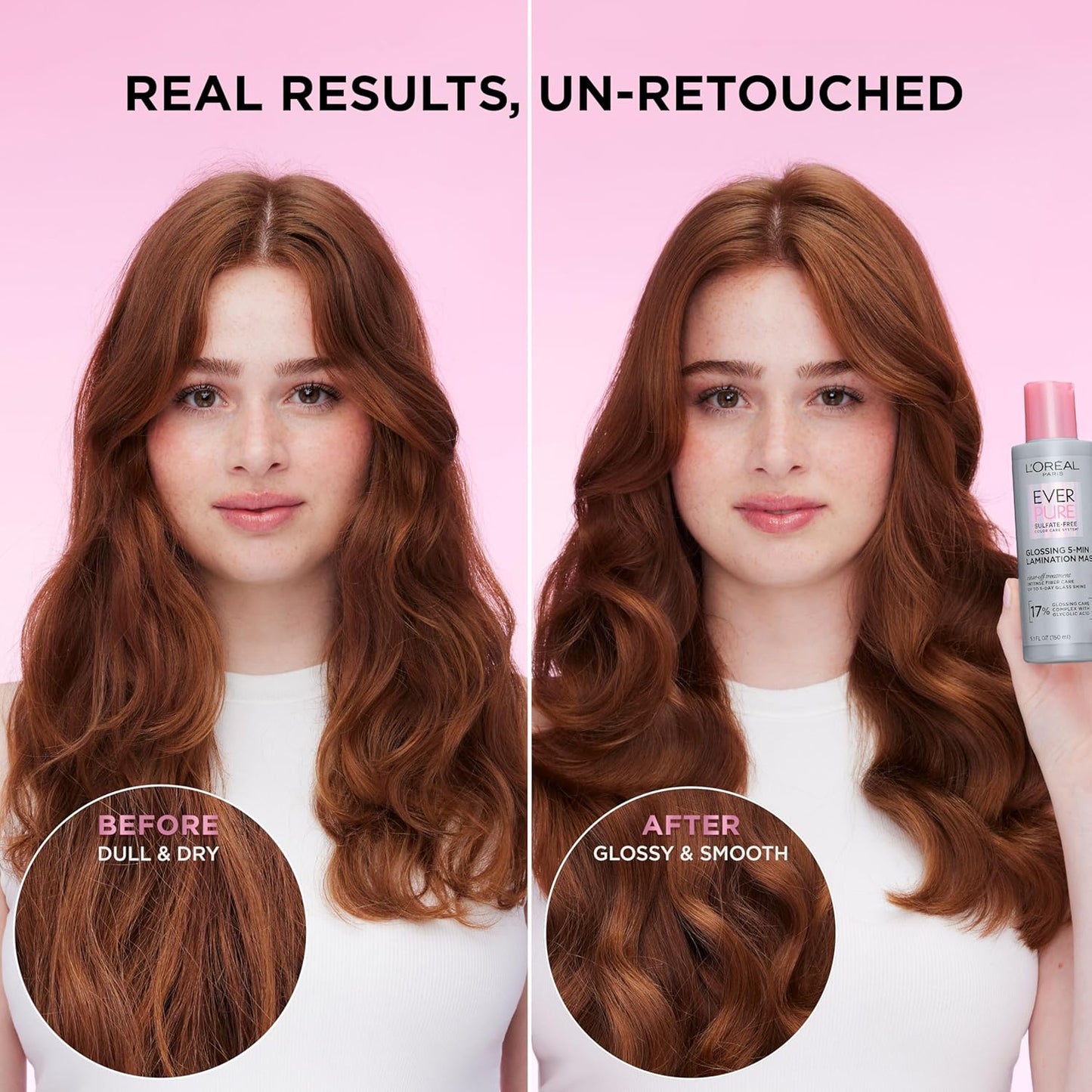 L'Oreal Paris Máscara capilar de laminación Glossing con ácido glicólico, tratamiento capilar para un brillo duradero y suavidad para cabello opaco y seco, EverPure, 5.1 onzas líquidas