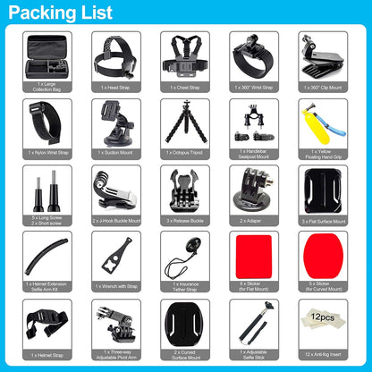 Kit de accesorios de cámara de acción 61 en 1 para GoPro Hero 13 12 11 10 9 8 7 6, GoPro Max, GoPro Fusion, Xiaomi, Insta360, DJI Osmo Action, AKASO APEMAN, Campark, SJCAM