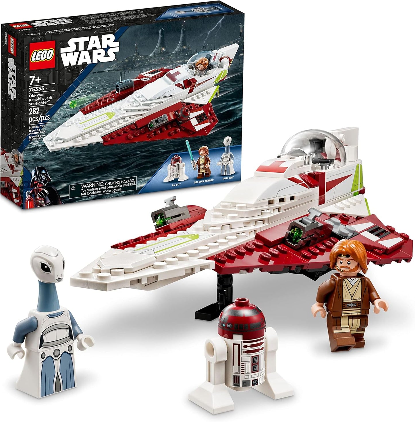 Set de juguete de construcción LEGO Star Wars OBI-Wan Kenobi's Jedi Starfighter 75333 - Incluye minifiguras, sable de luz, nave estelar clon de El Ataque de los Clones, gran regalo para niños, niños y