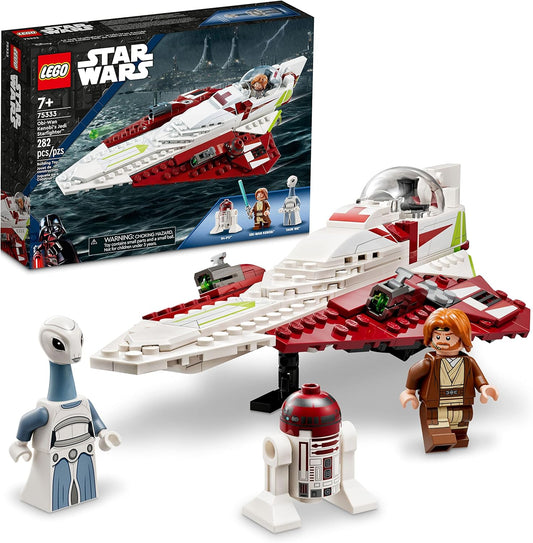 Set de juguete de construcción LEGO Star Wars OBI-Wan Kenobi's Jedi Starfighter 75333 - Incluye minifiguras, sable de luz, nave estelar clon de El Ataque de los Clones, gran regalo para niños, niños y