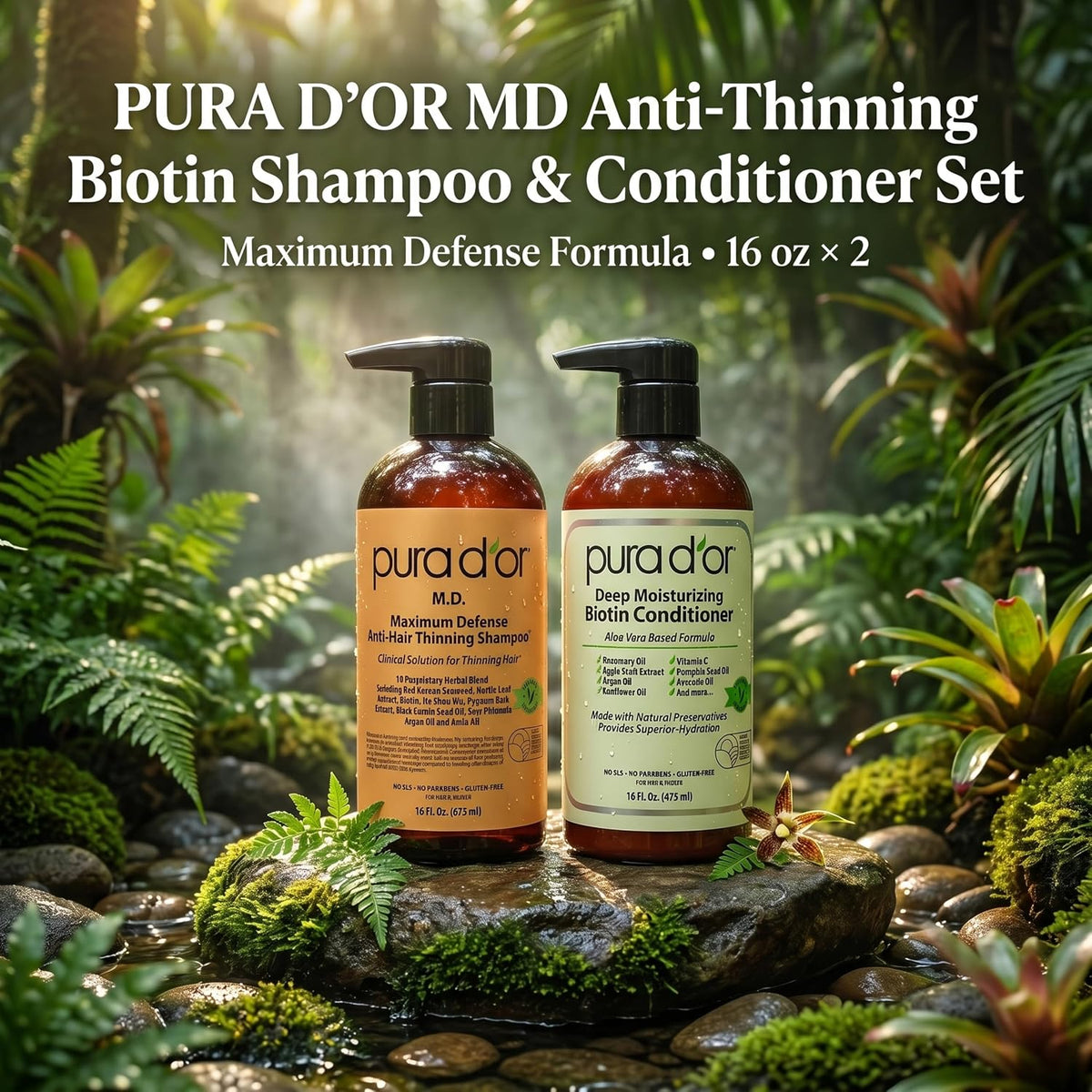 PURA D'OR MD Maximum Defense - Juego de champú y acondicionador...